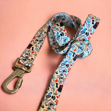 Recycled Köpek Gezdirme Kayışı, Gezdirme Kayışı – Geri Dönüştürülmüş, Kadifemsi Dokulu, Çift Kilitli Karabina Kanca, 360° Dönüşlü, Dayanıklı, Bone Small