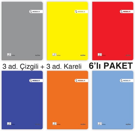 Etika A4 60 Yaprak PP Kapaklı Tel Dikişli Defter – 6'lı Karma Paket