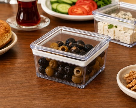 6’lı Kare Contalı Kahvaltılık Seti, Şeffaf Mika Erzak Saklama Kabı, Kapaklı Mini Gıda Kabı, Peynir Zeytin Reçel Kuruyemiş Baharat Kabı, 9 x 9 x 5,5 cm