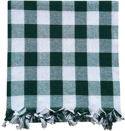 150x150 Cm Kareli Yer Sofra Bezi Piknik Masa Örtüsü Saçaklı Yeşil