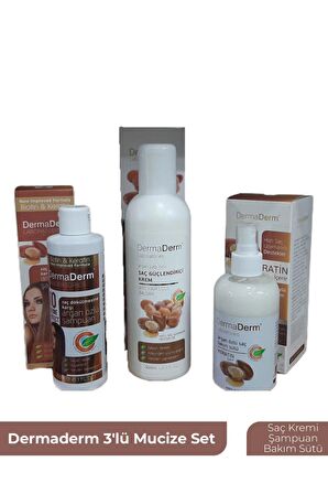 Dermaderm 3'lü Mucize Set (Saç Kremi-Şampuan-Bakım Sütü)