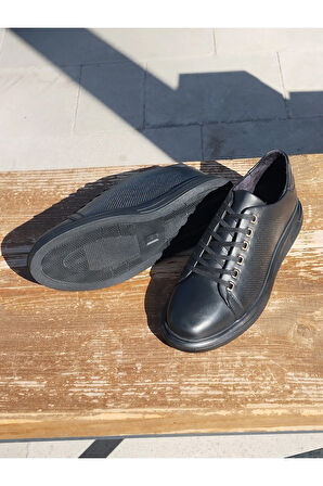 Erkek Sportif Mevsimlik Kundura Hakiki Deri Kauççuk Taban Ortobetik ve Bağcıklı