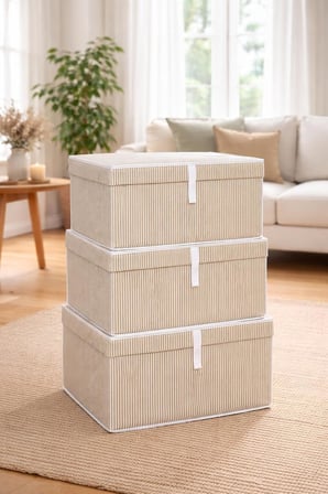 Çok Amaçlı Düzenleyici Kapaklı Sandık Tipi Kutu Hurç Organizer 3 Lü Set (Kahverengi, Maxi 50 x 40 x 30)