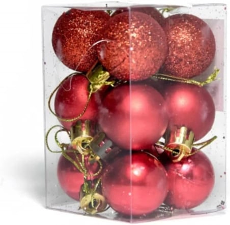 Yenigeldi 12'Li Kırmızı Yılbaşı Topu 3 Cm, Noel Ağacı Topu, Çam Ağacı Topu, Kırmızı