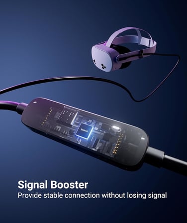 Bağlantı Kablosu 26 FT Sinyal Güçlendiricili Meta/Oculus Quest 3, Quest2/Pro/Pico4 Aksesuarları ve PC/SteamVR ile Uyumlu, Yüksek Hızlı Veri Aktarımı, VR Kulaklık için USB 3.0 - USB C Kablosu