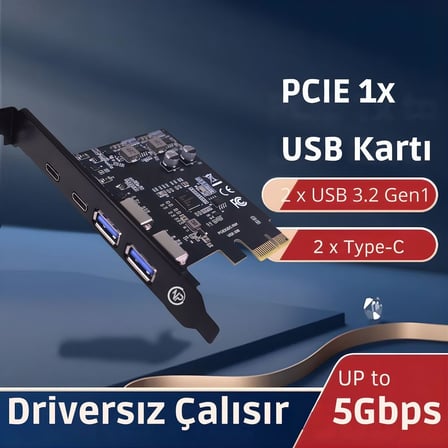 2AC 4 Portlu 2x Type-C ve 2x USB 3.0 (USB 3.2 Gen1) 5Gbps PCI-E Genişletme Kartı