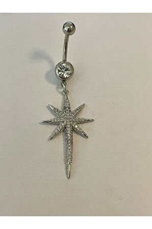 Paslanmaz Çelik Romantik Yıldız Kadın Göbek Piercing Zirkon Taşlı