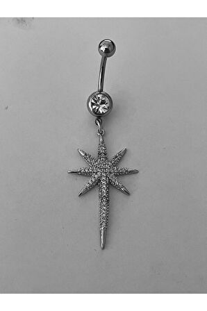 Paslanmaz Çelik Romantik Yıldız Kadın Göbek Piercing Zirkon Taşlı