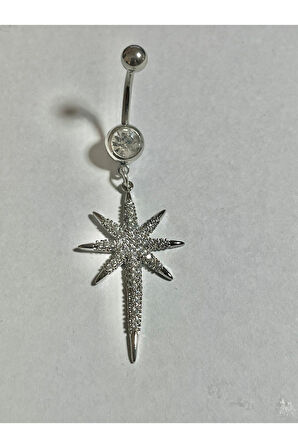 Paslanmaz Çelik Romantik Yıldız Kadın Göbek Piercing Zirkon Taşlı