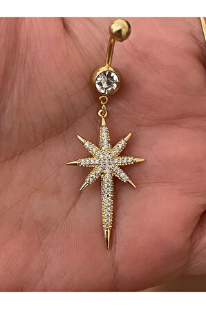 Paslanmaz Çelik Romantik Yıldız Kadın Göbek Piercing Zirkon Taşlı