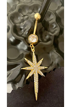 Paslanmaz Çelik Romantik Yıldız Kadın Göbek Piercing Zirkon Taşlı