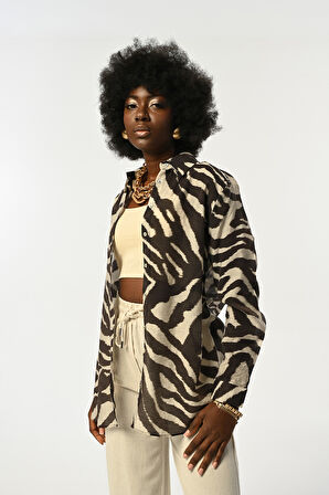 KADIN ZEBRA DESENLİ OVERSİZE KESİM GÖMLEK