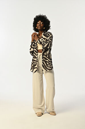 KADIN ZEBRA DESENLİ OVERSİZE KESİM GÖMLEK