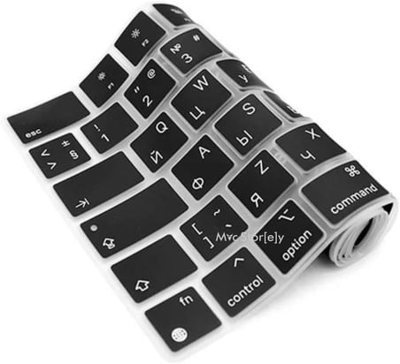 MacBook Rusça Klavye Koruyucu UK ISO Ters L Enter M1-M5 | A2681 A3113 A3240 A3449 A2941 A3241 A2442 A2779 A2992 A2485 A2991 | Russian Keyboard Cover Touch ID Siyah