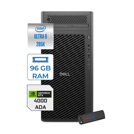 Dell Pro Max Tower T2 Intel Core Ultra 9 285K 5.7 Ghz 96GB Ddr5 1tb SSD Windows 11 Pro Nvidia Rtx A4000 Ada 20GB Gddr7 Iş Istasyonu FCT2250285K4000P26 + Zetta Flash Bellek