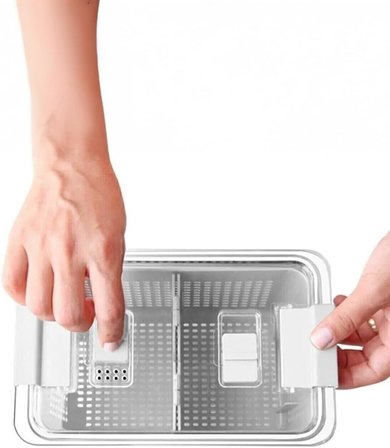 Beyaz 2'li 2,5 Litre Süzgeçli Bölmeli Organizer Buzdolabı Hava Geçirmez Saklama Kabı