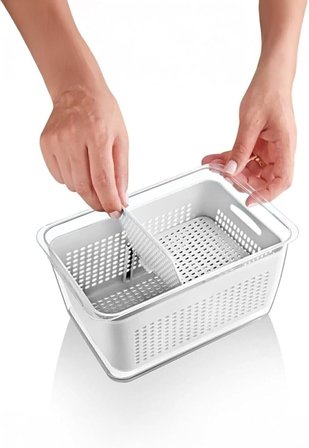 Beyaz 2'li 2,5 Litre Süzgeçli Bölmeli Organizer Buzdolabı Hava Geçirmez Saklama Kabı