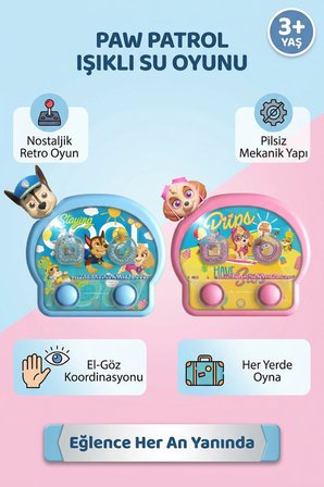 Işıklı Su Oyunu Paw Patrol Suda Halka Geçirme Nostaljik El Atarisi Pilsiz Su ile Çalışan 3+ Yaş Çocu