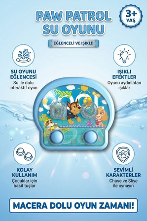Işıklı Su Oyunu Paw Patrol Suda Halka Geçirme Nostaljik El Atarisi Pilsiz Su ile Çalışan 3+ Yaş Çocu