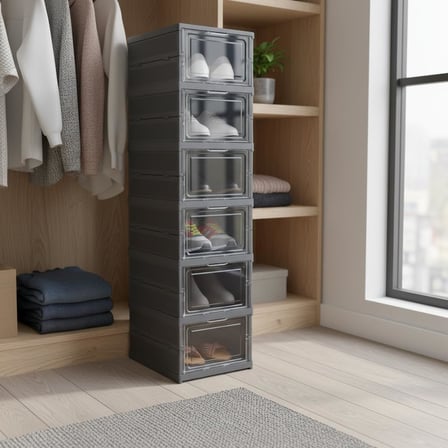 6 Katlı, Katlanabilir Ayakkabılık, Taşınabilir Çok Amaçlı, Geniş, Katlanabilir Dolap ve Raf, Katlanır Taşınabilir Premium Portatif Organizer Ayakkabılık (25,5cm x 34,5cm x 105,5cm) (ANTRASİT)