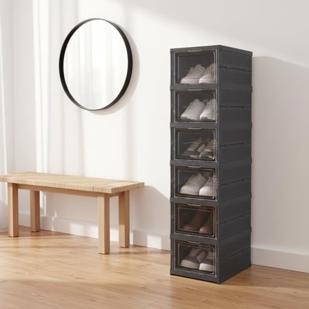 6 Katlı, Katlanabilir Ayakkabılık, Taşınabilir Çok Amaçlı, Geniş, Katlanabilir Dolap ve Raf, Katlanır Taşınabilir Premium Portatif Organizer Ayakkabılık (25,5cm x 34,5cm x 105,5cm) (ANTRASİT)