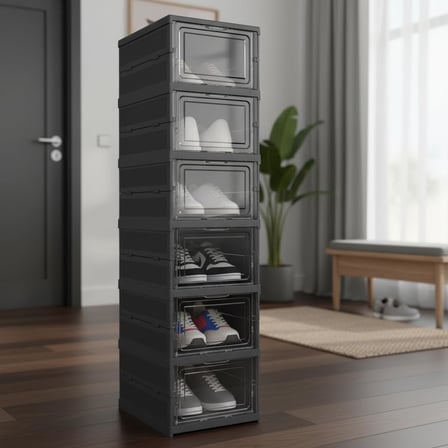 6 Katlı, Katlanabilir Ayakkabılık, Taşınabilir Çok Amaçlı, Geniş, Katlanabilir Dolap ve Raf, Katlanır Taşınabilir Premium Portatif Organizer Ayakkabılık (25,5cm x 34,5cm x 105,5cm) (ANTRASİT)