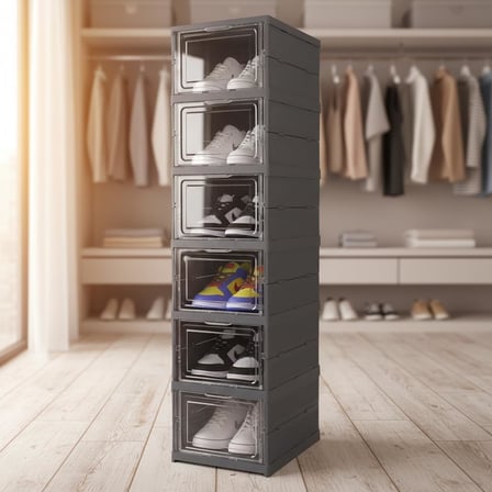 6 Katlı, Katlanabilir Ayakkabılık, Taşınabilir Çok Amaçlı, Geniş, Katlanabilir Dolap ve Raf, Katlanır Taşınabilir Premium Portatif Organizer Ayakkabılık (25,5cm x 34,5cm x 105,5cm) (ANTRASİT)