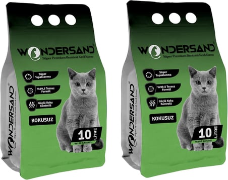 KOKUSUZ NATUREL İNCE TANE TOPAKLANAN KEDİ KUMU 10 LT X 2 ADET