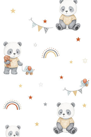 %100 Pamuk Bebek Nevresim Takımı 100x150 | Gökkuşağı ve Panda Desenli