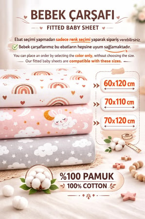 %100 Pamuk Lastikli Bebek Çarşafı | Ayıcık | Park Yatak 60x120 70x110 70x120 Uyumlu