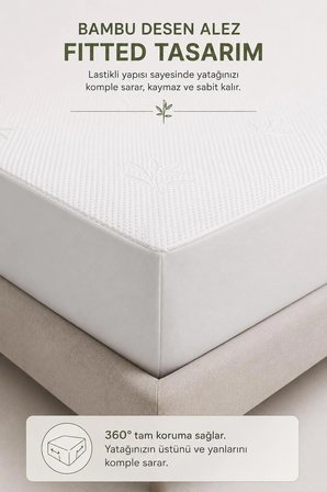 Bambu Desen Sıvı Geçirmez Alez 140x200 Çift Kişilik - Fitted Yatak Koruyucu Premium
