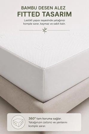 Bambu Desen Sıvı Geçirmez Alez 160x200 Çift Kişilik - Fitted Yatak Koruyucu Premium