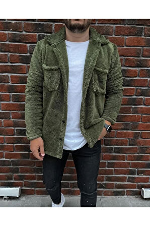 Unisex,  Düğmeli, Gömlek Yakalı Polarlı Peluş Ceket