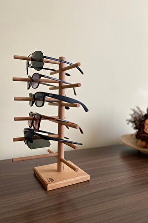 Dekoratif Komple Masif Ahşap, 6lı Gözlük Standı, Gözlük Düzenleyici, Gözlük Organizer