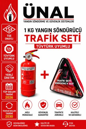 1 kg Yangın Tüpü Trafik Seti TÜVTÜRK Uyumlu TSE Onaylı 2026-2030 Dolum Tarihli Araç İçin