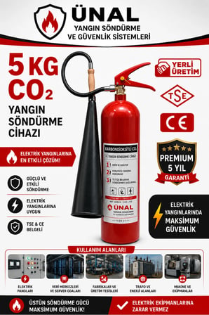 5 kg CO2 Karbondioksitli Yangın Söndürme Cihazı TSE CE Belgeli Elektrik Yangınlarına Uygun