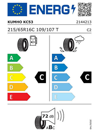 KUMHO 215/65R16C 109/107T KC53 8PR 2025 ÜRETİM YAZ LASTİĞİ