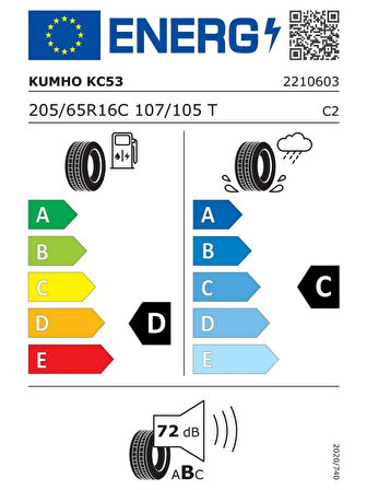 KUMHO 205/65R16C 107/105T PORTRAN KC53 8PR 2025 ÜRETİM YAZ LASTİĞİ