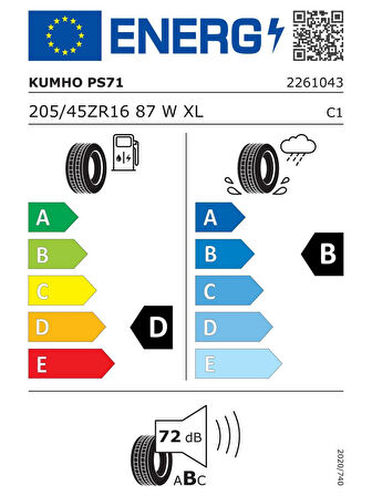 Kumho 205/45R16 87W XL ECSTA PS71 2025 Üretim Yaz Lastiği 