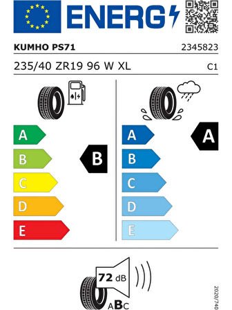 Kumho 235/40R19 96W XL ECSTA PS71 (EV) 2025 Üretim Yaz Lastiği