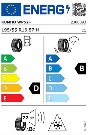 KUMHO 195/55R16 87H WINTERCRAFT WP52 2025 KIŞ LASTİĞİ