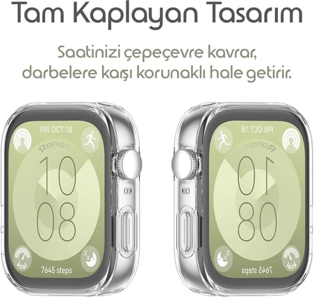 Huawei Watch Fit 3 için 360° Kasa Koruyucu Yumuşak TPU Kılıf Dokunmatiği ve Netliği Etkilemeyen Fit 3 Ekran Koruyucu Kılıf Darbelere Karşı Huawei Watch Fit3 Ekran Koruma (Şeffaf)