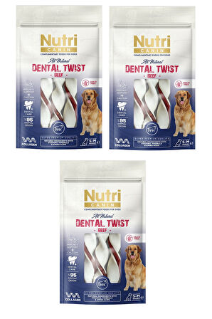 Nutri Canin Dental Twist Sığır Etli S-M Irk İçin Köpek Ödülü 80 Gr. X 3 Adet