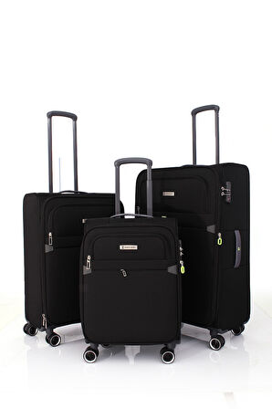 04PC6000 3'LÜ SET Ultra Light Hafif Lüx Kumaş Tekerlekli Valiz Siyah