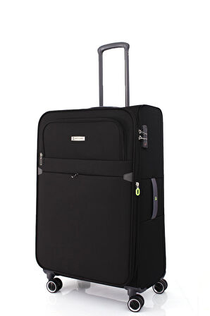 04PC6000 3'LÜ SET Ultra Light Hafif Lüx Kumaş Tekerlekli Valiz Siyah