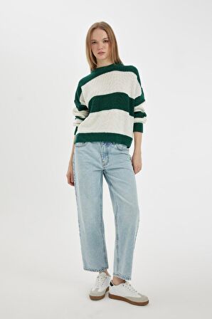 DeFacto Coool Oversize Geniş Kalıp Bisiklet Yaka Çizgili Triko Kazak X4931AZ24WNGN505