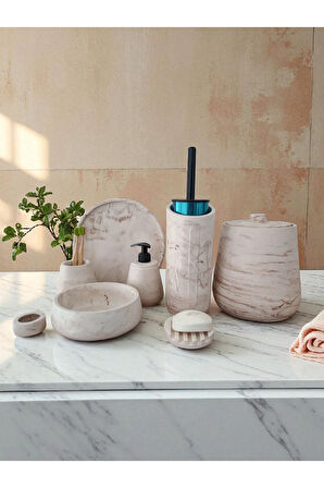 Mermer Desen Beton Banyo Seti,Tuvalet WC,Çöp Kovası,Katı,Sıvı Sabunluk,Tepsi,Dekorasyon,Aksesuar
