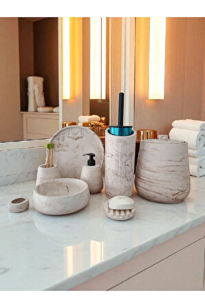 Mermer Desen Beton Banyo Seti,Tuvalet WC,Çöp Kovası,Katı,Sıvı Sabunluk,Tepsi,Dekorasyon,Aksesuar