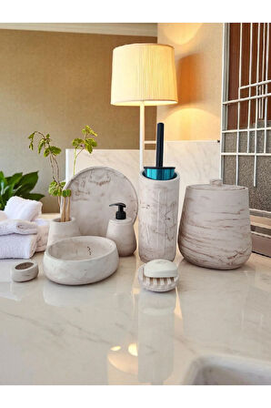 Mermer Desen Beton Banyo Seti,Tuvalet WC,Çöp Kovası,Katı,Sıvı Sabunluk,Tepsi,Dekorasyon,Aksesuar