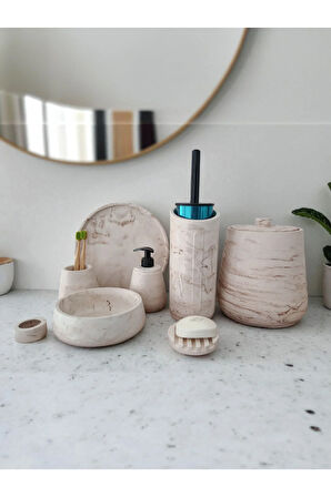 Mermer Desen Beton Banyo Seti,Tuvalet WC,Çöp Kovası,Katı,Sıvı Sabunluk,Tepsi,Dekorasyon,Aksesuar
